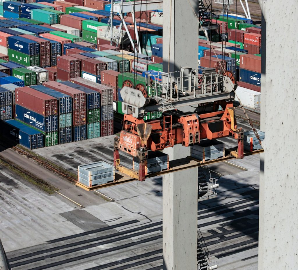 cargo containers and a crane